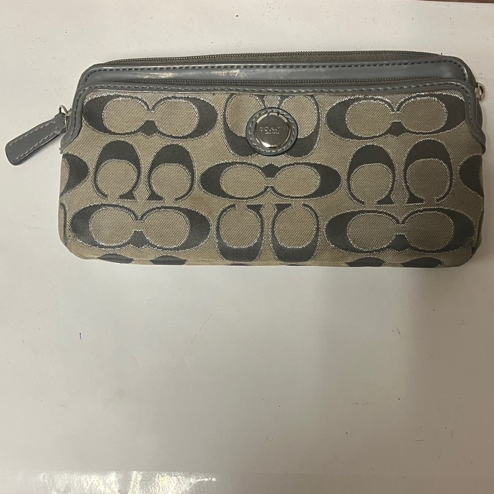 Coach Canvas Wristlet in Gray and Tan